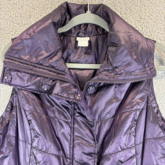 Chicos Zenergy Puffer Vest 8/10 Purple Gorpcore Nylon Full Zip Pockets w/ Bag - Picture 2 of 10